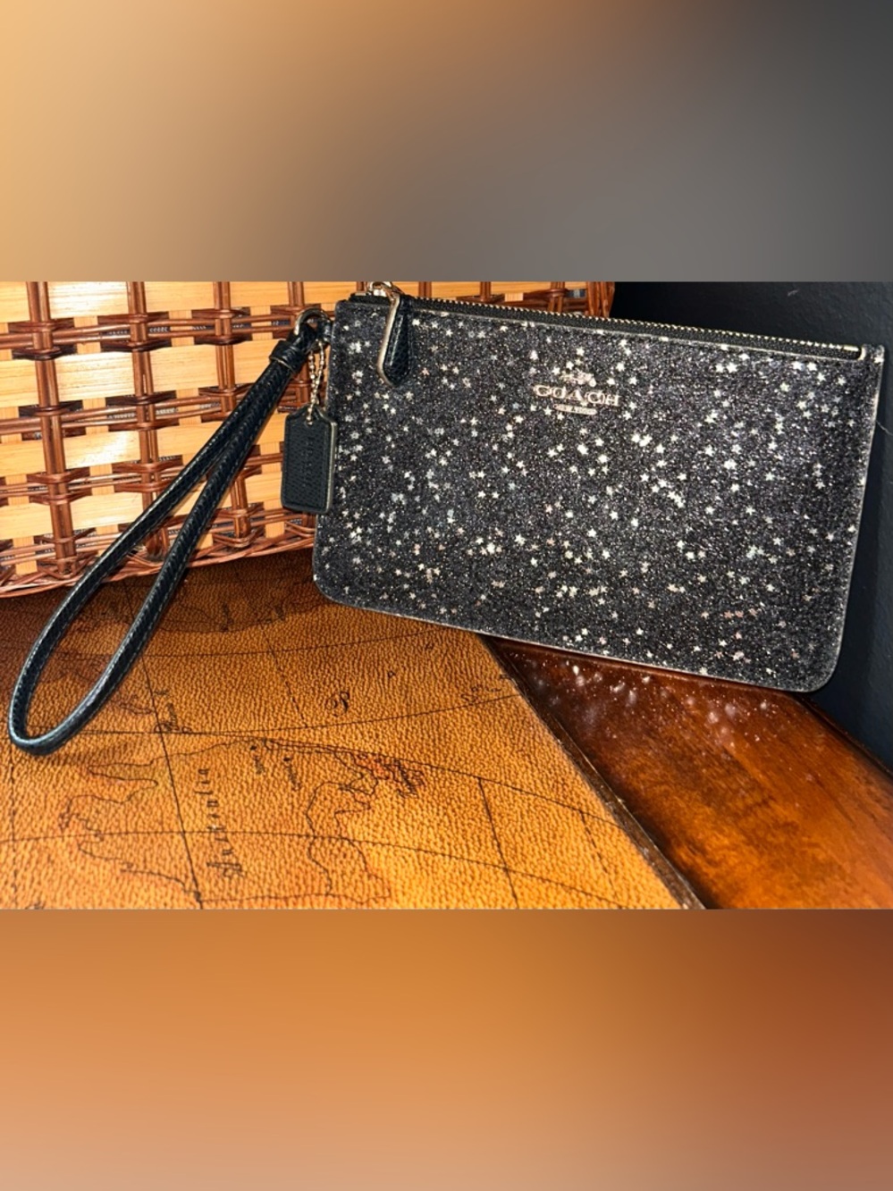 Coach Black Wristlet With Silver Star Glitter - NWOT - - Picture 2 of 15